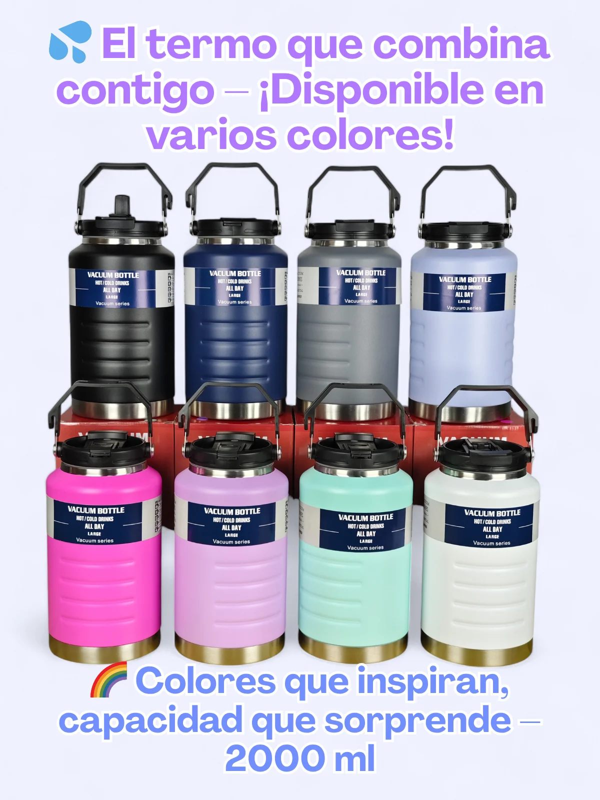 Pya-6 Food Grade 304 Sus ترمس من الفولاذ المقاوم للصدأ سعة 2000 مل مع جدار عازل مزدوج، مقبض مريح معزز، إغلاق مانع للتسرب وتصميم عصري متوفر بألوان متعددة غير لامعة للمشروبات