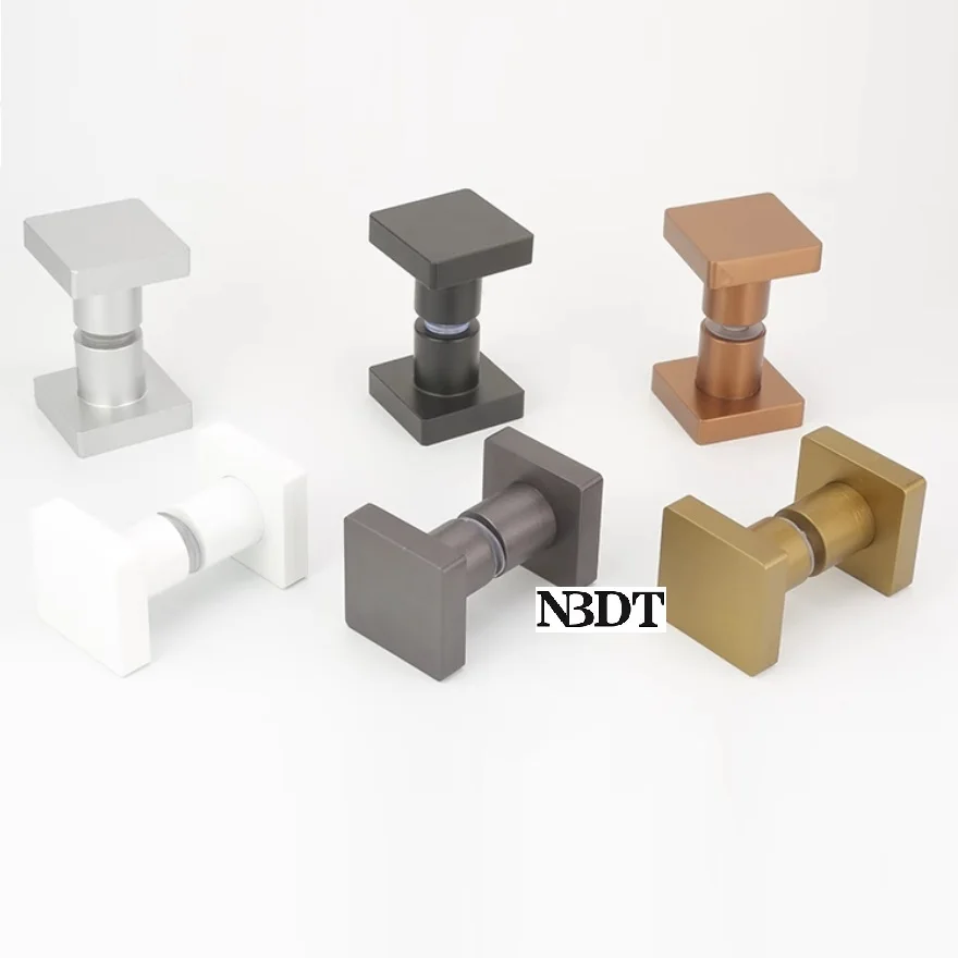 2Pcs Square Solid Aluminum Glass Door Knob Single Double Back To Back Shower Enclosure Commercial Silver Matte Black Rose Gold