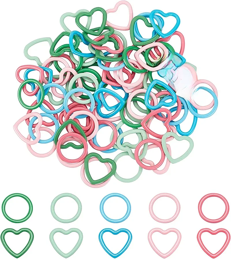 32 szt. Mix kolorów 12-13 mm Knit Knitting Stitch Markers Rings Colored Zinc Alloy Heart-Shaped Stitch Markers Rings for Sewing DIY K — zdjęcie 2