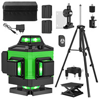 4D 16 Line Laser Level 3x 360 ° Green Floor Laser Level USB Rechargeable Battery Leveling Tool With Bracket