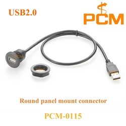 USB Round panel mount cable,USB-A Male to USB-A Female panel mount Cable, USB round socket cable, for chassis and dash mount