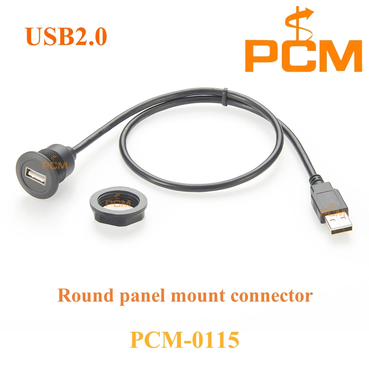 480Mbps USB 2.0 USB-A Round panel mount cable,USB A Male to USB A Female Cable,front mount rear lock,for chassis and dash mount