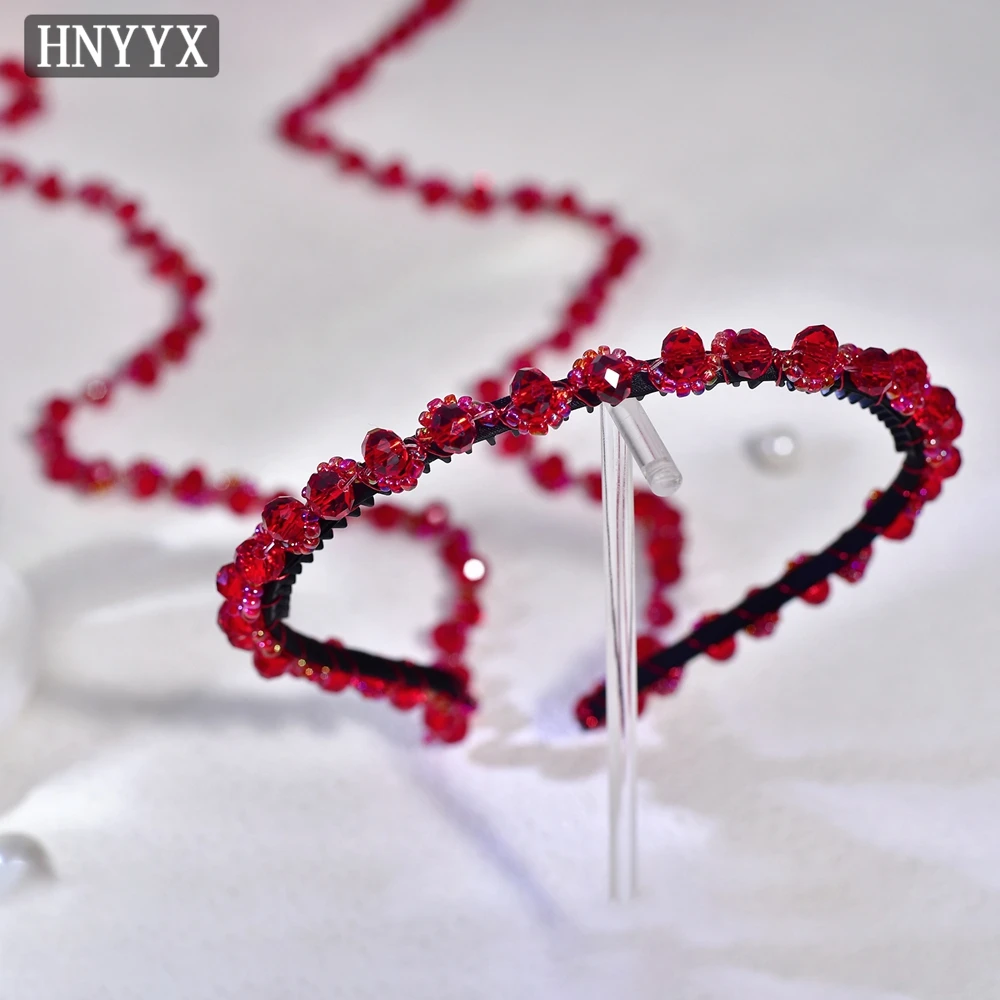 

HNYYX Wedding Red Headband Fashion Long Tassel Bridal Hair Accessories Shiny Crystal Hairband Party Bridal Hair Tiara Gift A294