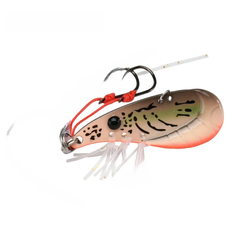 ALLBLUE Crazy Shrimp 7g 14g Leurre de pêche VIB métallique coulant type cuillère pour achigan, avec hameçon assisté pour jig et jupe en caoutchouc