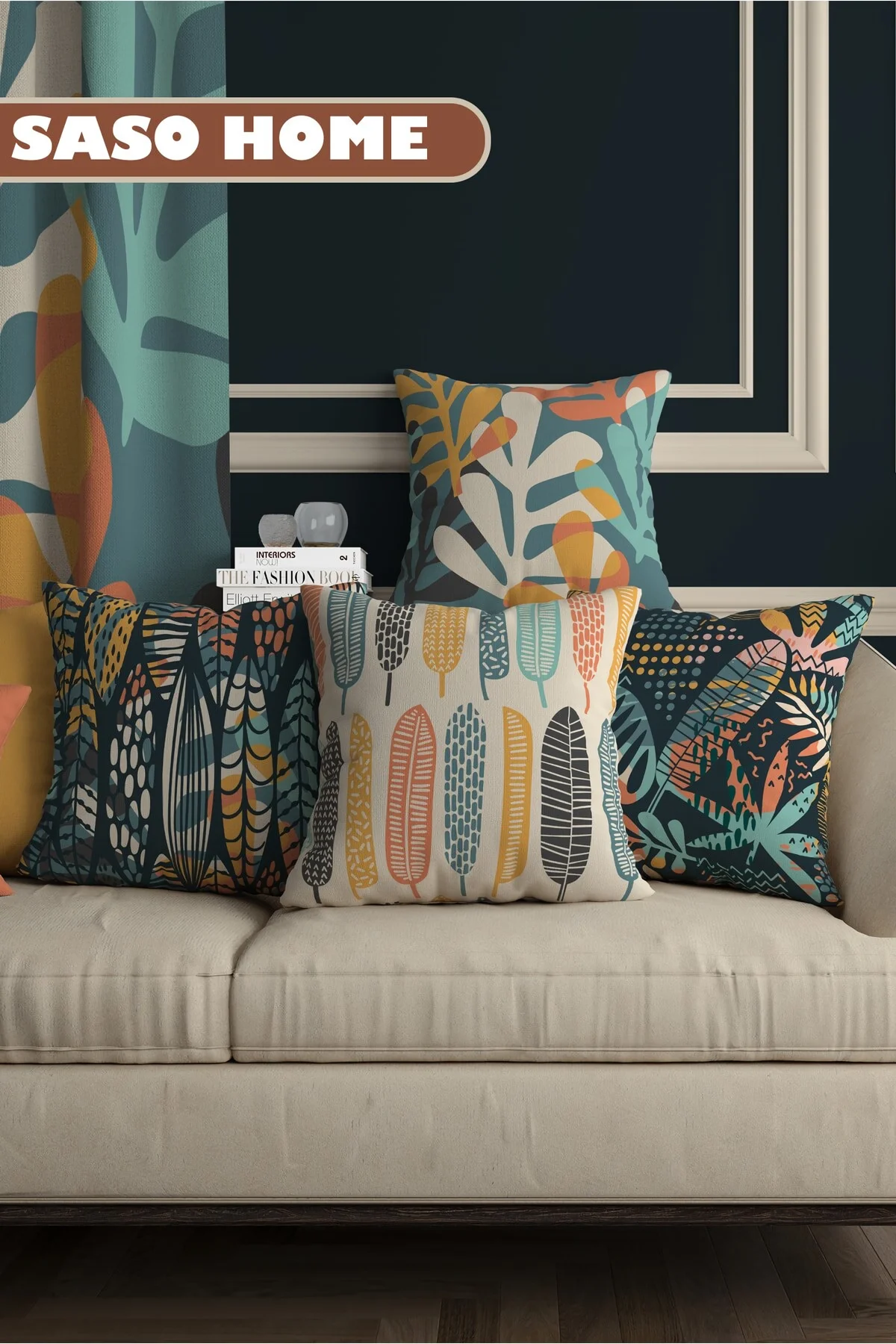 

Colorful Feather-Patterned Digital Printed 4 Pieces Quality Pillow With Colorful Feathers Pattern-Crunker Case Living Room Garden Furniture