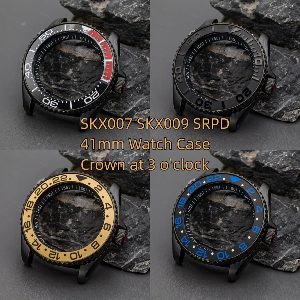 

41mm Black Watch Case SKX007 SKX009 SRPD Case Parts For NH35 NH36 4R 7S Automatic Movement Bezel Chapter Ring Sapphire Glass