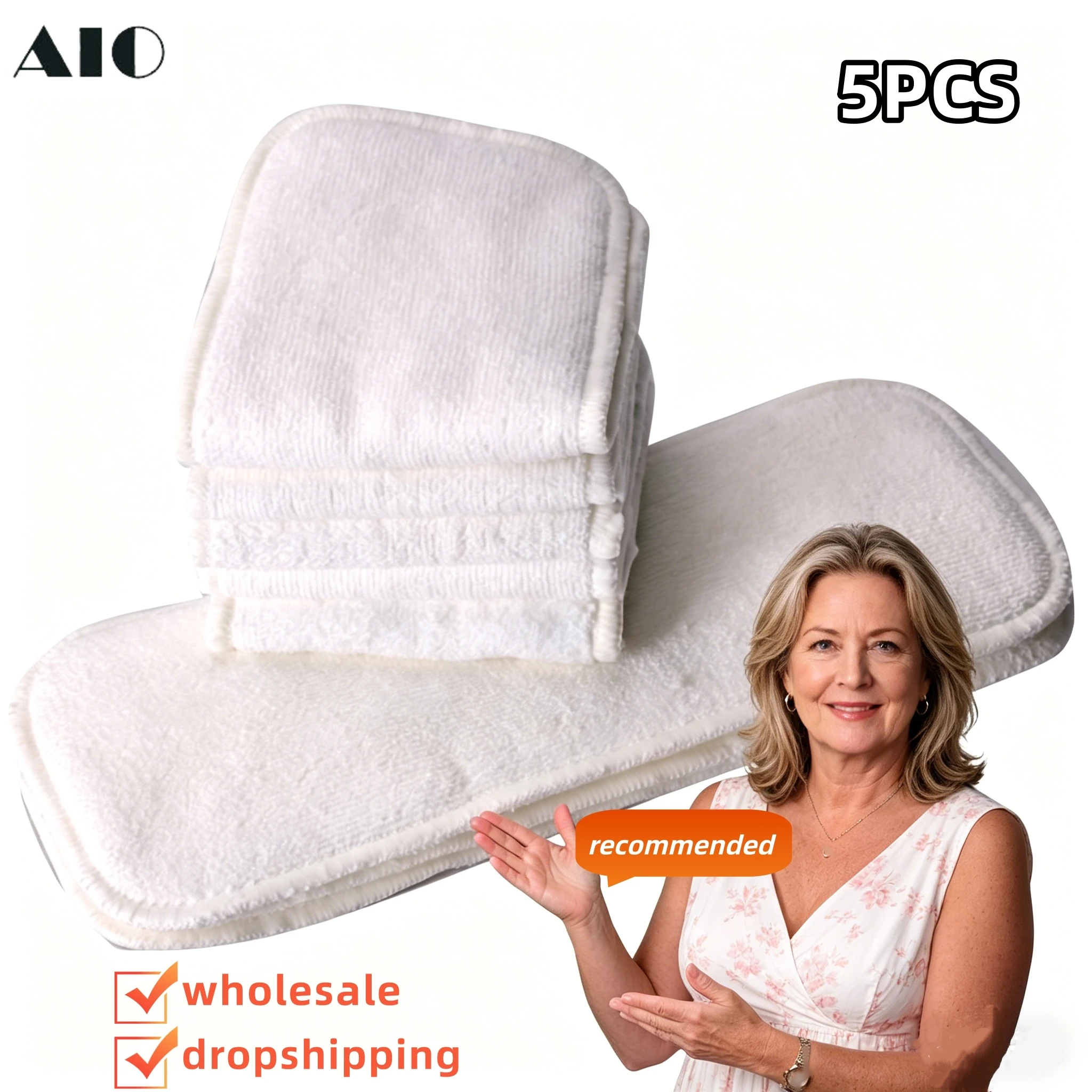 Factory Direct 5PCS Reusable Adult Diapers Washable Incontinence Pads Breathable 4 Layer Microfiber Liner Fast Absorption 5PCS