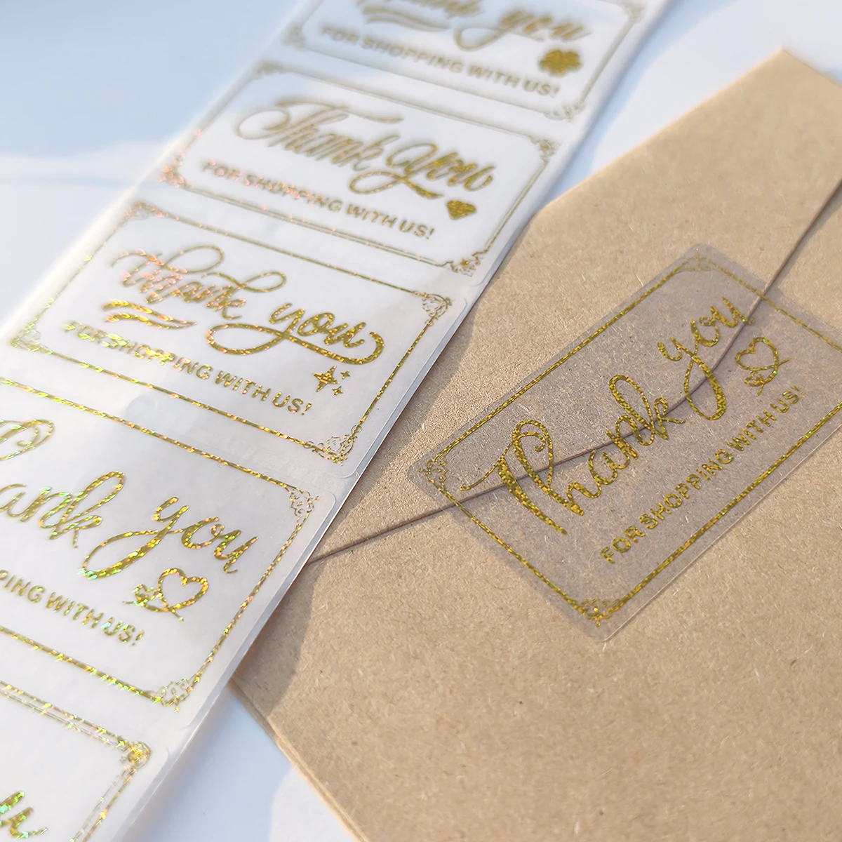 500 Pcs Thank You Stickers Roll – 5×3 cm Rectangular Adhesive Labels with Foil Effect for Gift Bags, Boxes & Business Packaging