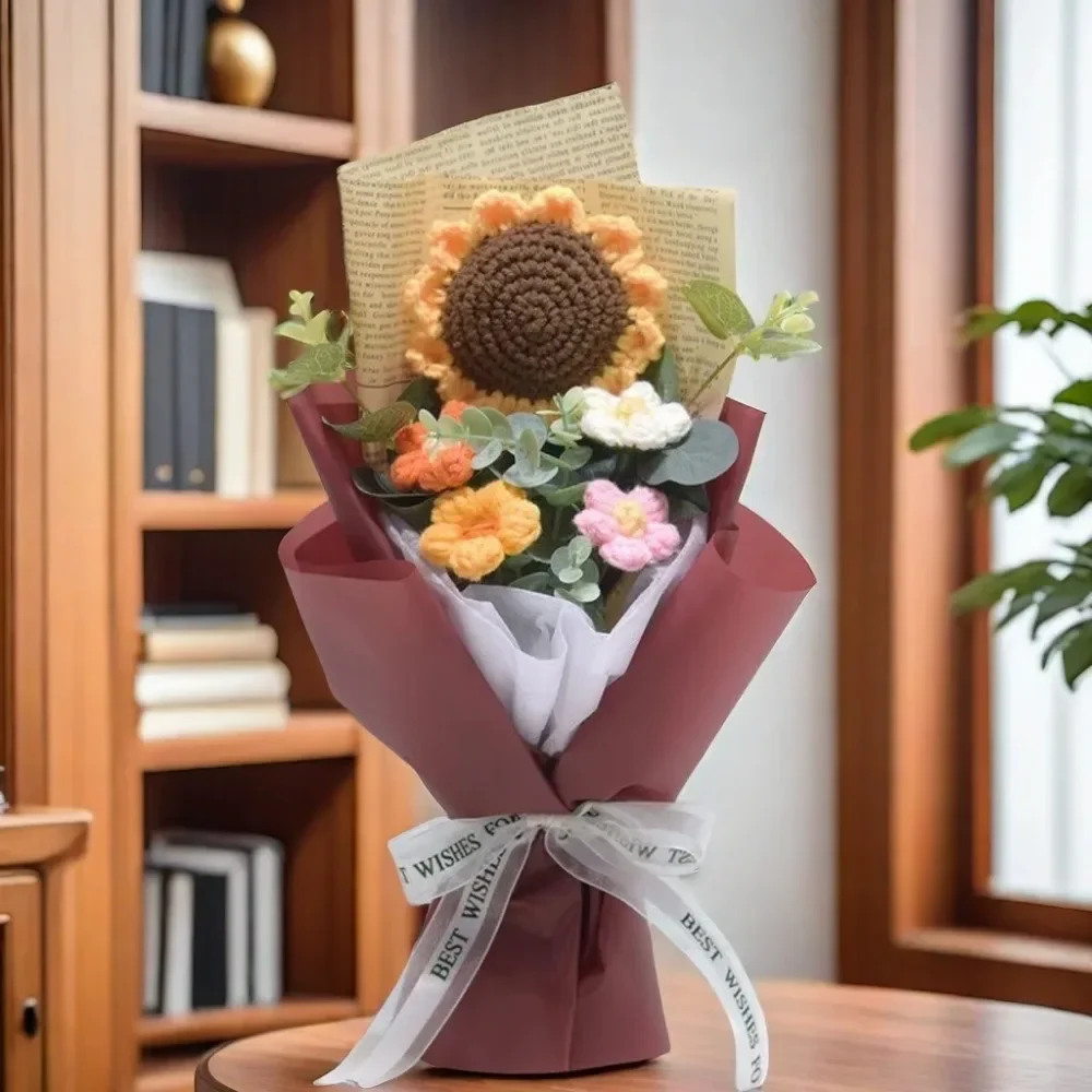 Künstlicher Blumenstrauß Gehäkelte Ewige Blumen Handgefertigter Abschlussstrauß Vatertag Geburtstagsgeschenk Jubiläumsgeschenk – Detail 12