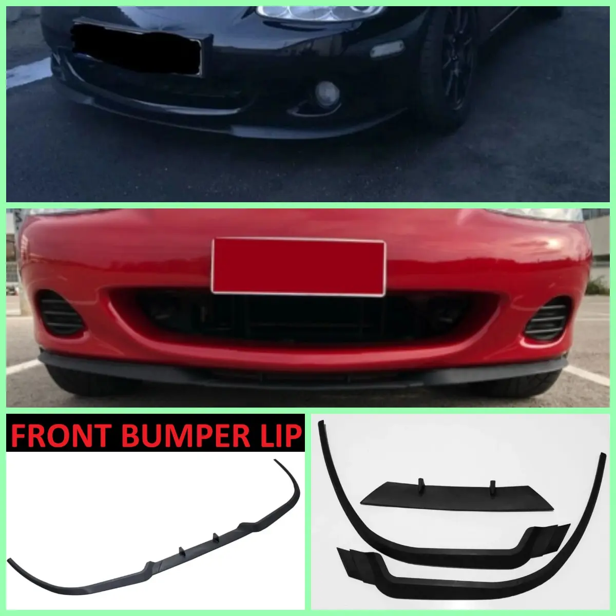 For Mazda Miata MX5 NB CUPRA R FRONT SPOILER BUMPER LIP Euro Spoiler Lip Universal 3 pcs Body Kit Splitter Car Accessories Style