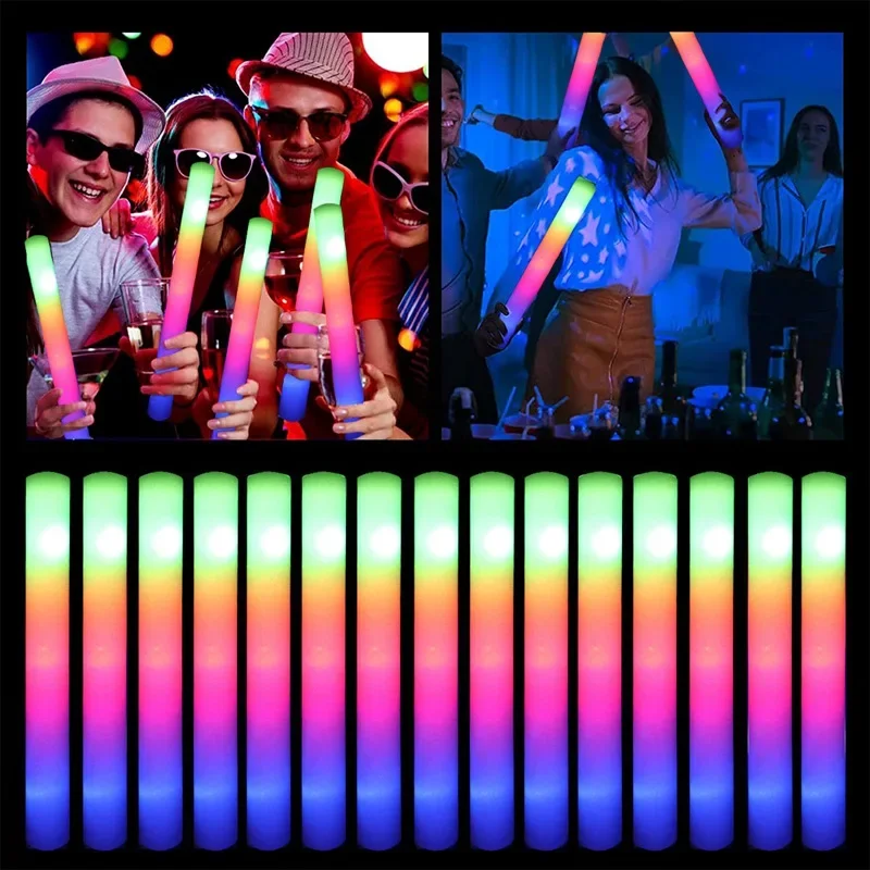 Colorful RGB Glow Foam Sticks, Cheer Tube, Dark Light para o Natal, Aniversário, Fontes de festa de