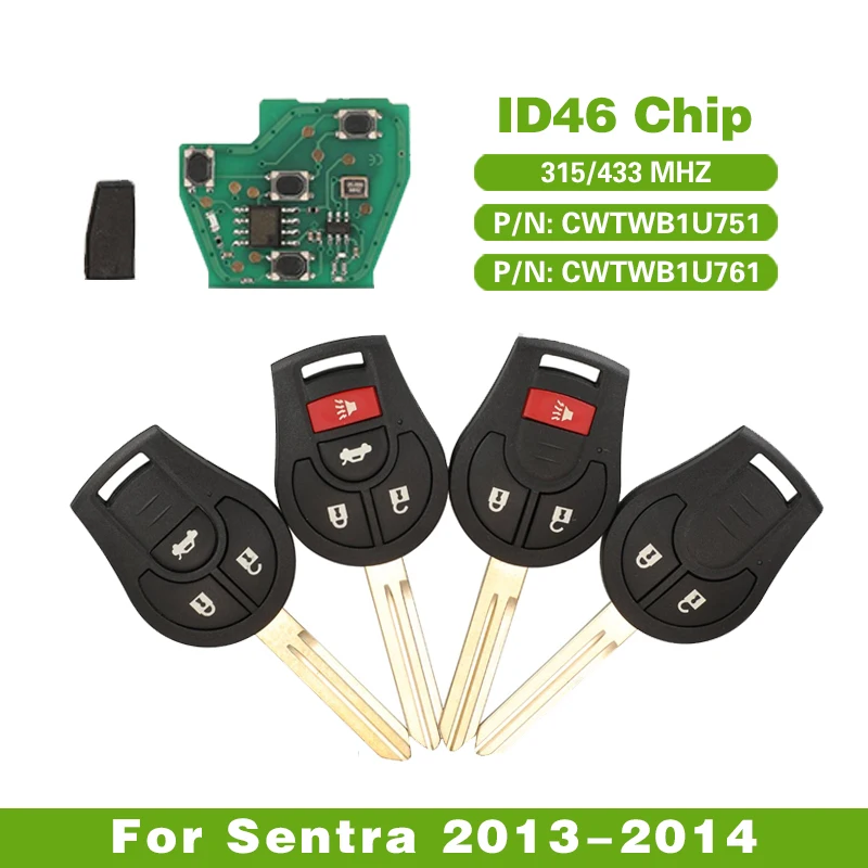 CN027059 Remote Car Key 315MHz for N-issan Sentra 2013-2014 Control ID46 Chip FCCID CWTWB1U751 CWTWB1U761