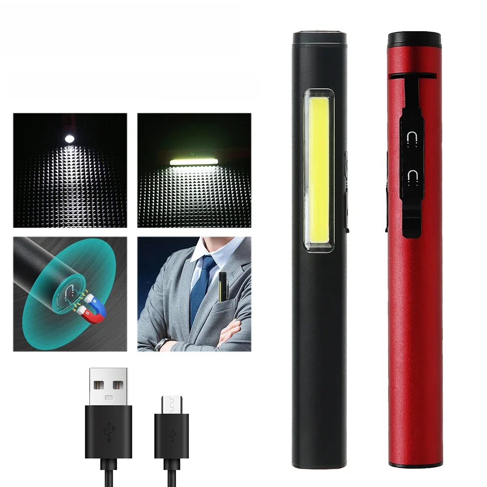 Lampe de poche LED Portable, projecteur COB et faisceau haut XPE, lampe de travail à Clip en alliage d'aluminium, batterie intégrée avec aimant arrière