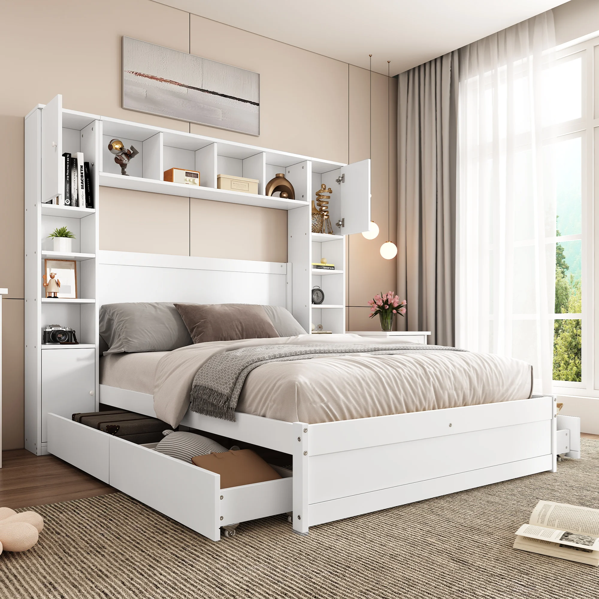 Jugendbett Klassische Betten 140x200cm mit zwei Anti-Kipp-Schnallen, Flaches Bett mit mehreren