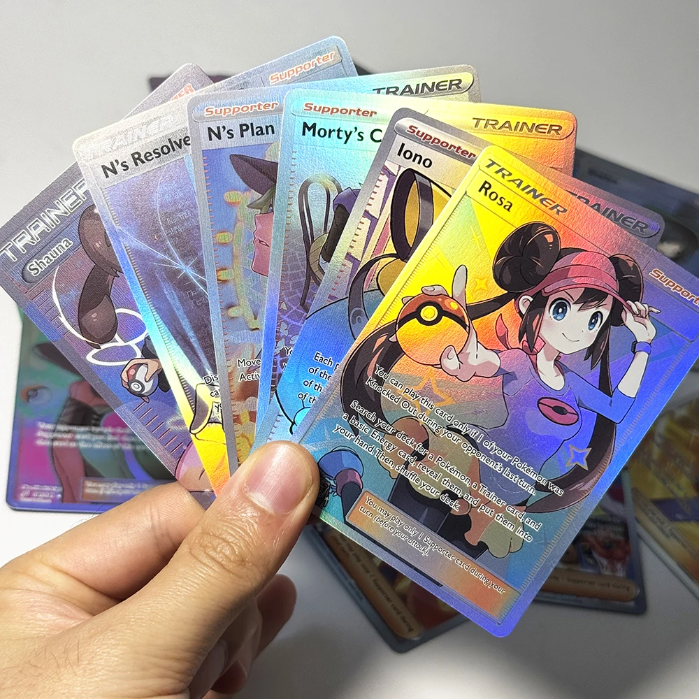 PKM TRAINER Supporter Game Cards PTCG Holo Collection Self Made Carmine Green's Exploration Lillie N's Plan Perrin  Rosa  Zinnia