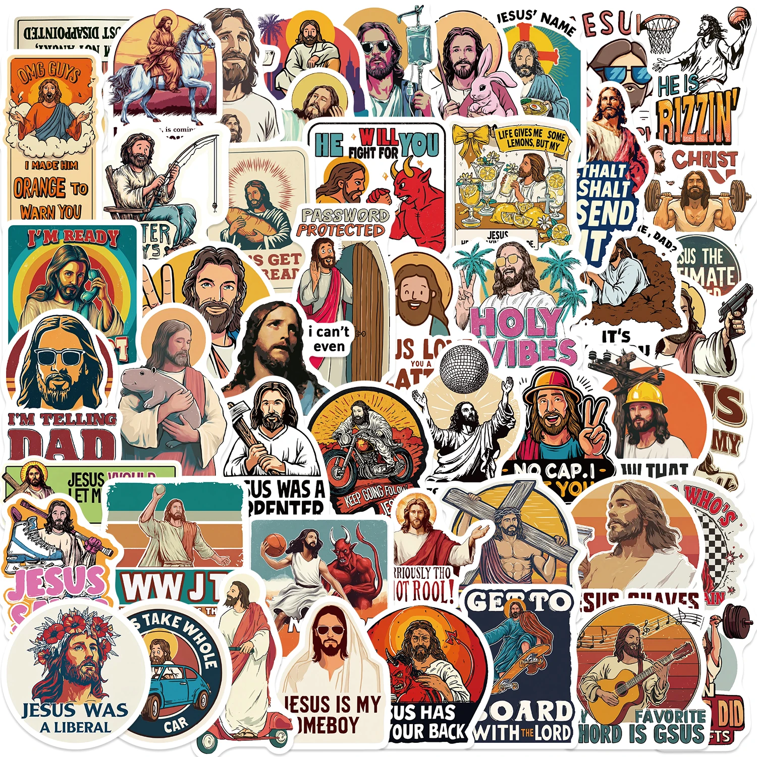 50 pegatinas creativas de Jesús divertidas, ideales para decorar fundas de teléfono, vasos, guitarras, calcomanías impermeables para regalo