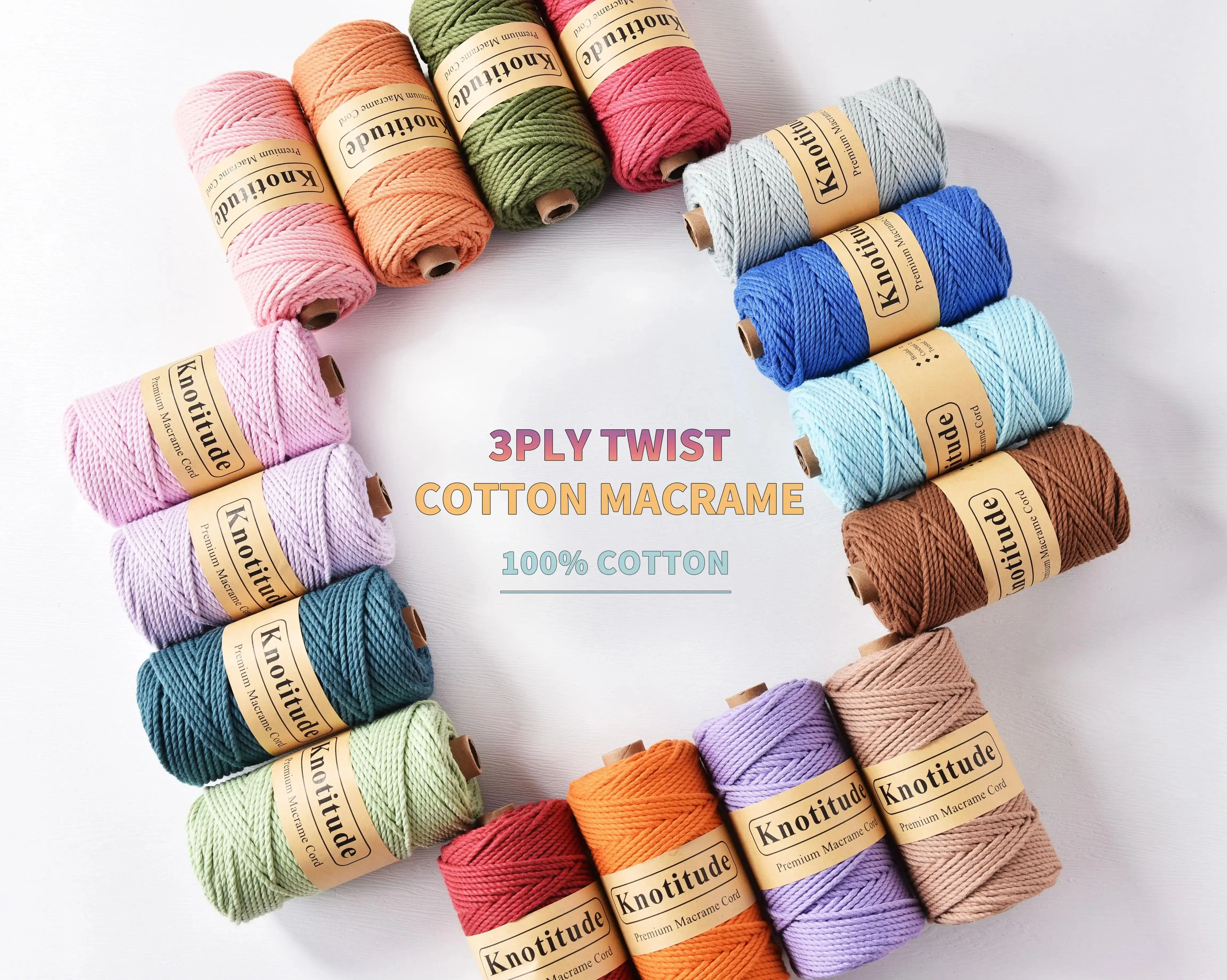 マクラメ-綿KNOTITUDE-3Plyのマクラメロープ,天然素材,DIY工芸品用,3プライ,3mm x 90ヤード,100%