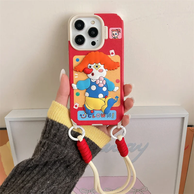 Funny Cute 3D Clown Girl case for iPhone 13 14 Pro Max 15 Pro 16 Pro Max with lanyard cartoon Fun silicone protected soft cover