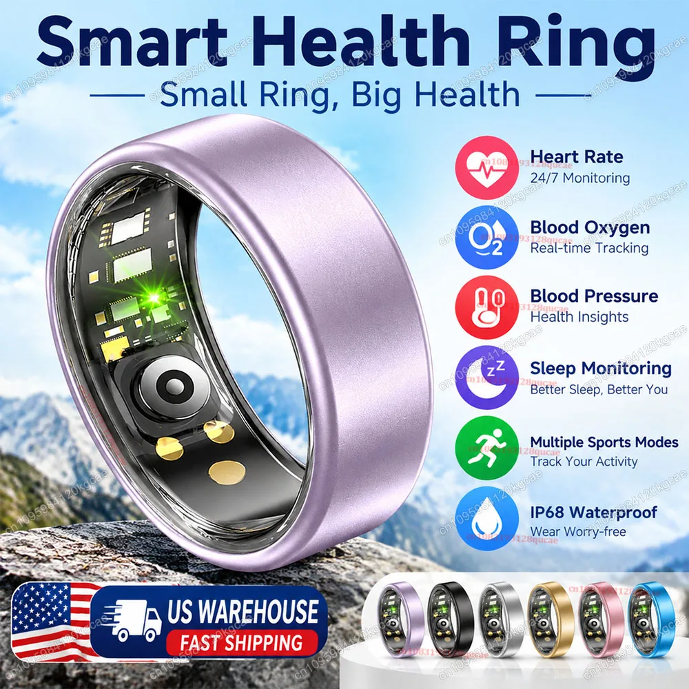 Smart Ring Heart Rate Blood Pressure Sleep Health Monitor Rings IP68 Waterproof Multi Sports Mode Fitness Tracker Ring Men Women