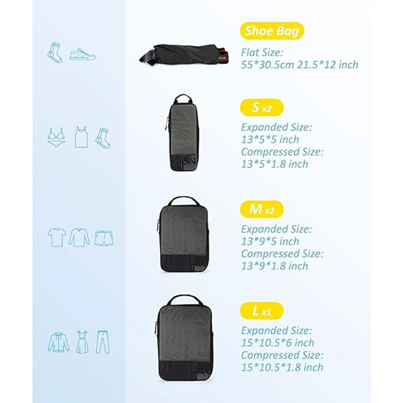 BAGSMART 여행용 압축 파우치 경량 가벼운 압축백 휴가 여행 필수품 6종 세트