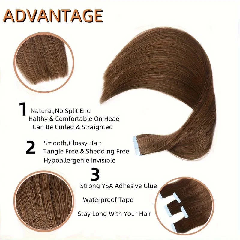 Alimice #4 Tape In Chocoladebruine Hair Extensions Menselijk Haar 20 Stuks Human Hair Extensions Naadloos Menselijk Haar Huid Inslag 50G