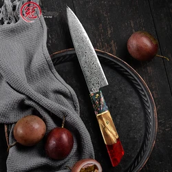 5.5 Inch Utility Knife Ultra Sharp Japanese Damascus Steel 67 Layers Chef's Kitchen Cooking Tools Red White Handle Christmas