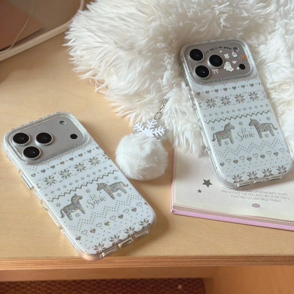 

Cute exquisite Fair Isle Snowflake Pony phone case for iPhone 17 16 ProMax14 15Pro protective case fashion new shockproof fundas