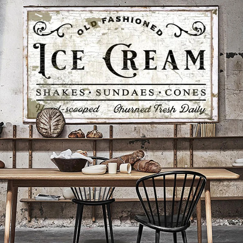 Vintage Old Fashioned Summer Ice Cream Sign Posters And Prints For Home Decor Old Time Signs Canvas Painting Wall Art Cuadros