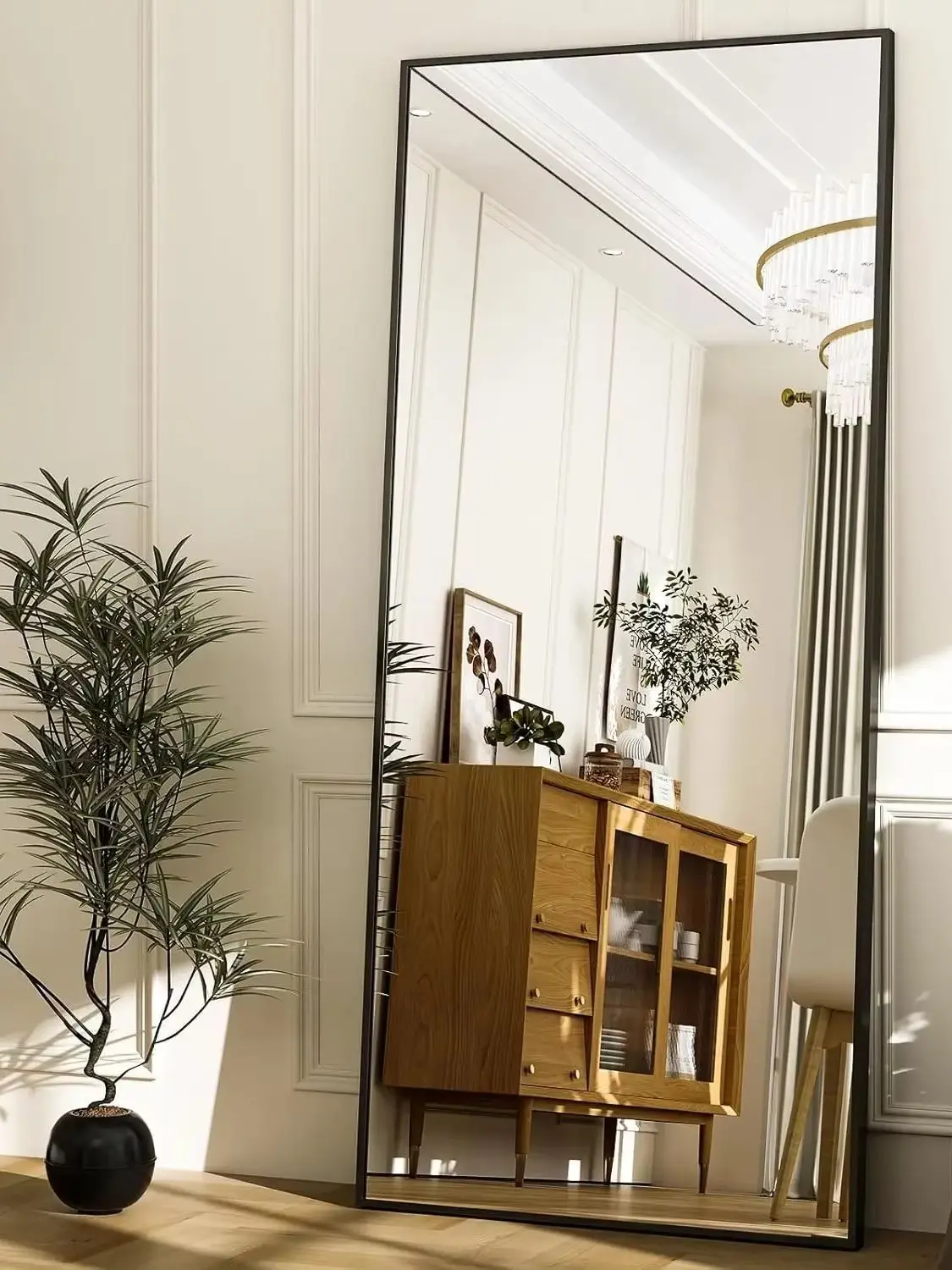 Volledige lengtespiegel 172x75cm Staande spiegel Aluminium frame Gehard glas voor slaapkamer Woonkamer Garderobe Zwart - afbeelding 2