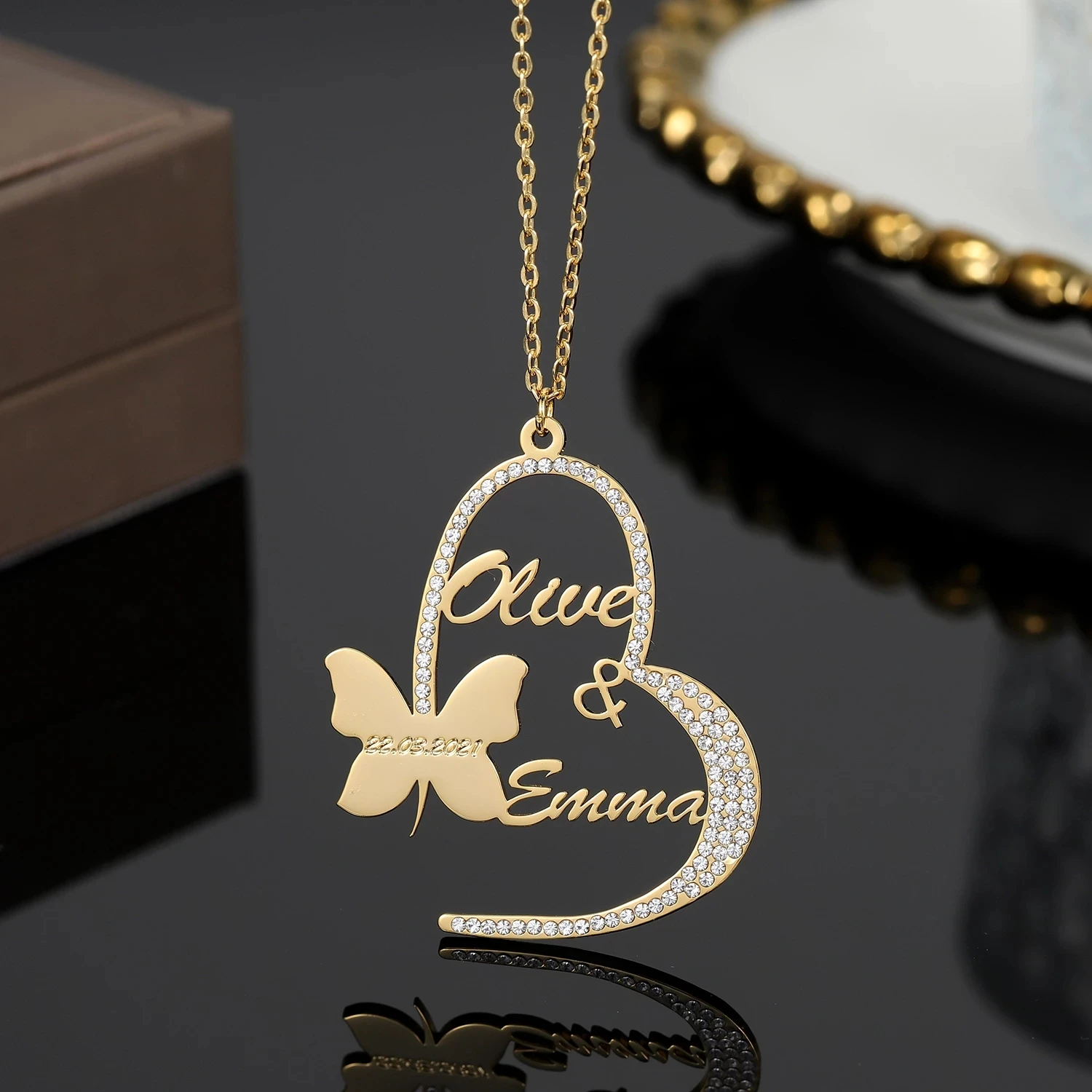 

Personalized Double Name Necklace With Butterfly Custom Stainless Steel Nameplate Name Pendant For Women Gift Anniversary Gift