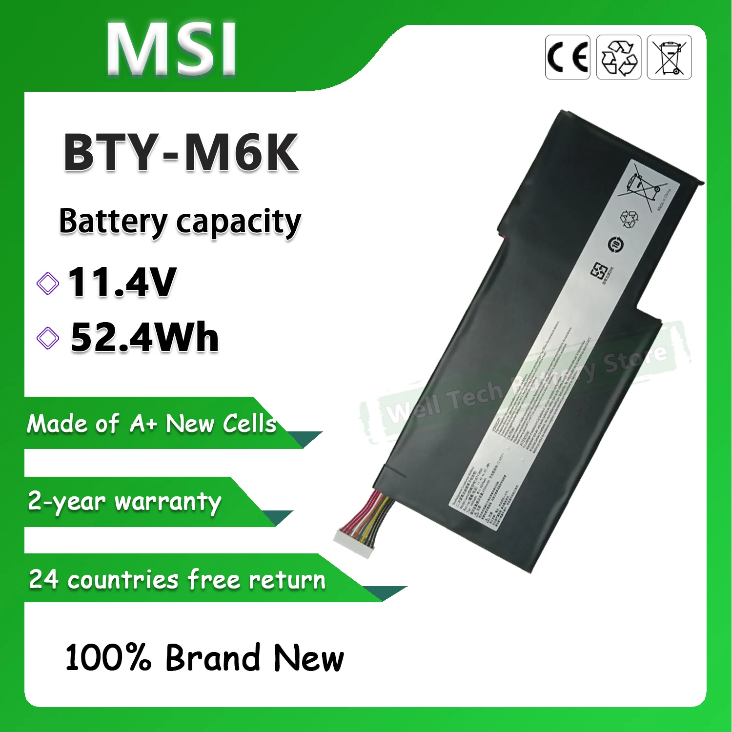 11.4V 52.4Wh BTY-M6K Laptop Battery For MSI MS-16K2, MS-16K3, MS-17B4,GS73VR,GS63VR 7RG,GF63,GF75