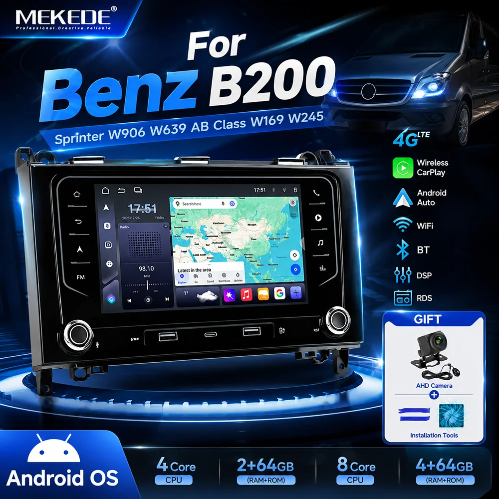 MEKEDE Kabelloses CarPlay Android Auto Autoradio für Mercedes Benz W169 W245 B200 W906 Sprinter W639 Vito Stereo GPS FM RDS Auto-Intelligentes System Plug&Play Haupteinheit