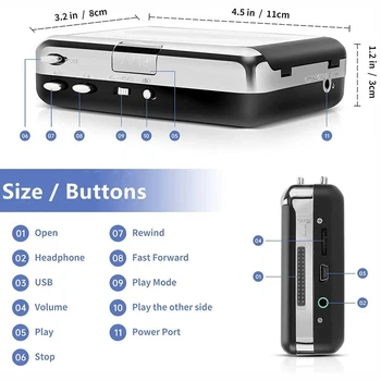 Portable USB Cassette Player to MP3 Converter Tape Audio Capture Recorder Digital Music Converter with Earphones Cable 5