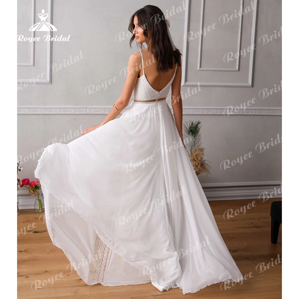 Simple Two Piece A Line Wedding Dress for Chic Boho Bridal Reception Wedding Party Gowns 2024 Lace Beach Wedding Dresses vestido