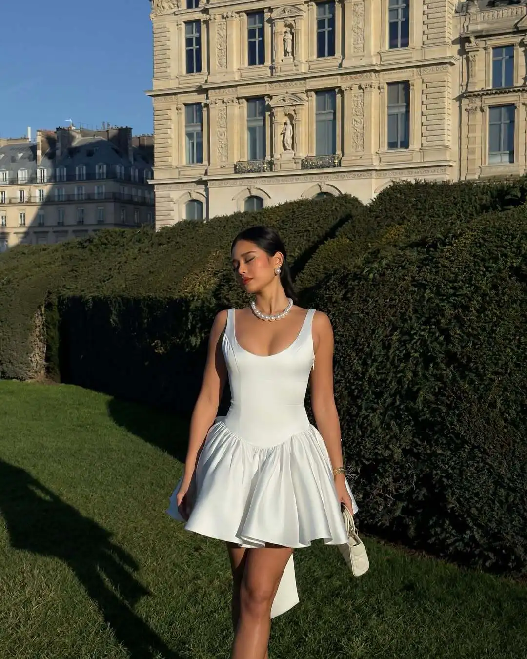 Elegant White Satin Backless 3d Bow A-line Dress Women Fashion Sleeveless High Waist Mini Dresses 2025 New Sexy Party Club Robes