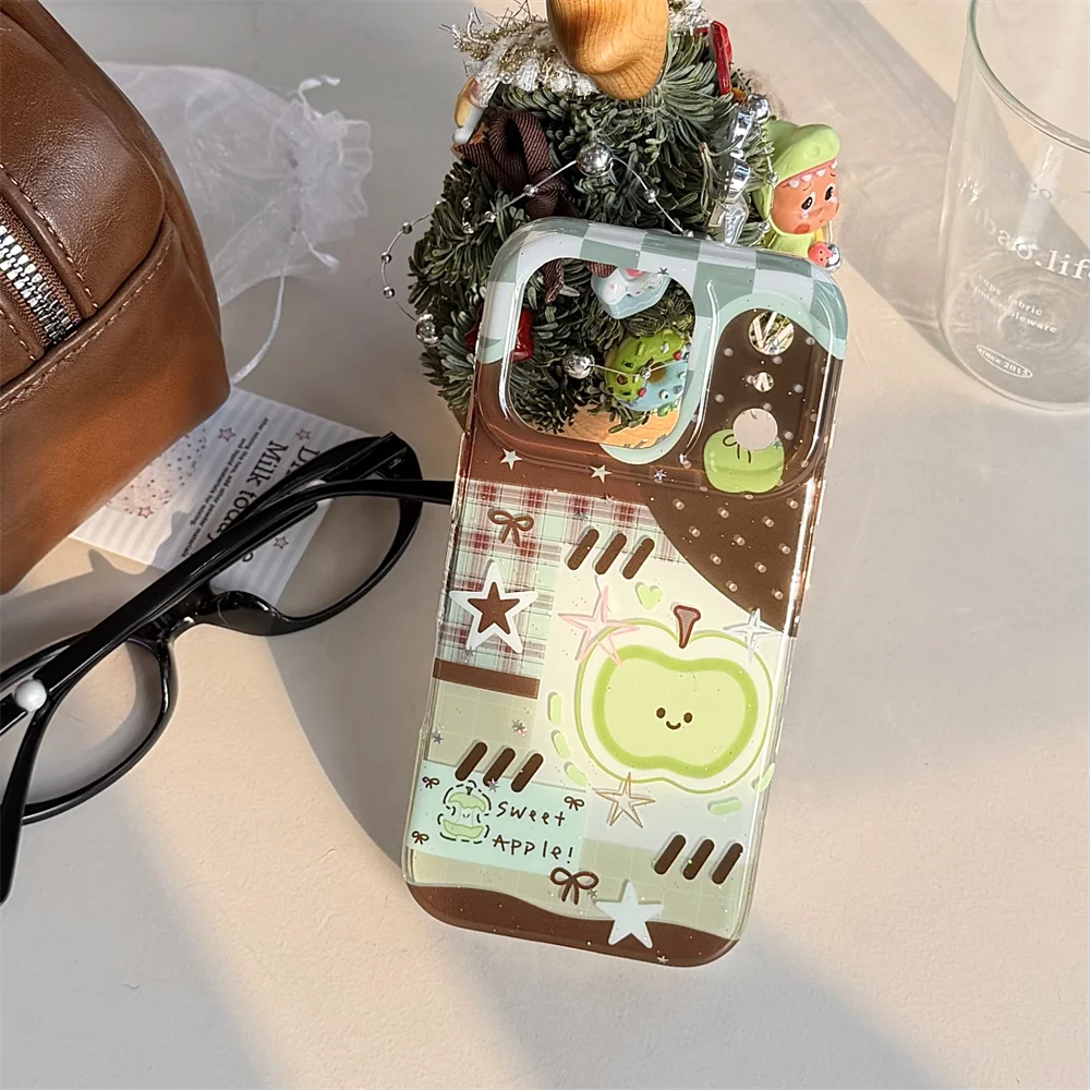 جديد إبداعي أخضر تفاح الربط بني مناسب IMD لهاتف iPhone 17 Pro Max/13/14/15/16 Pro Max حزمة كاملة إصدار مضاد للسقوط