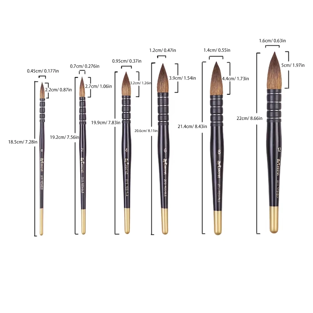 ArtSecret riutilizzabile capelli gialli naturali manico in legno nero pennello per acquerelli No.2019R per pittura per impronta guazzo Aquarelle