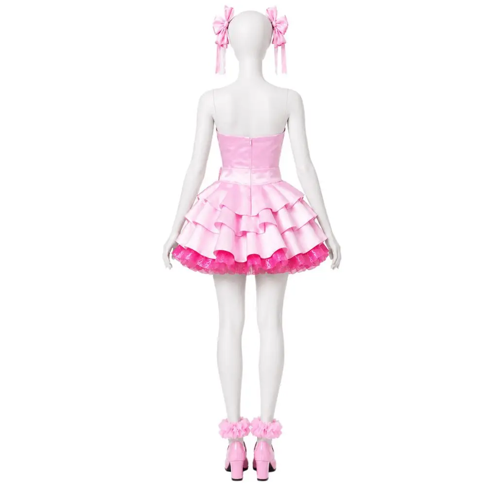  Mizi Cosplay Alien Stage Zombie State Costume Wig Pink Mini Dress Pink Earphones Bow Glitter Ruffle Skirt Idol Stage Outfit view 3