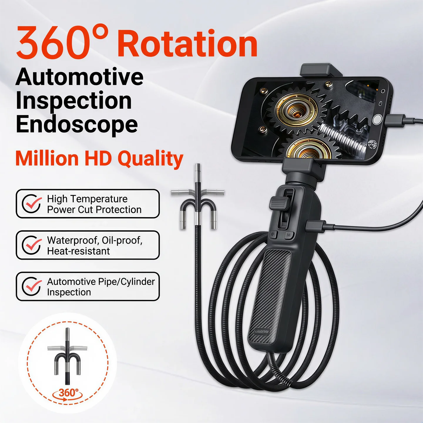 

6mm/8mm 360° Articulating Endoscope Camera 2MP HD Borescope with LED Light Inspection Camera Pipe Repair for Android iOS Phone