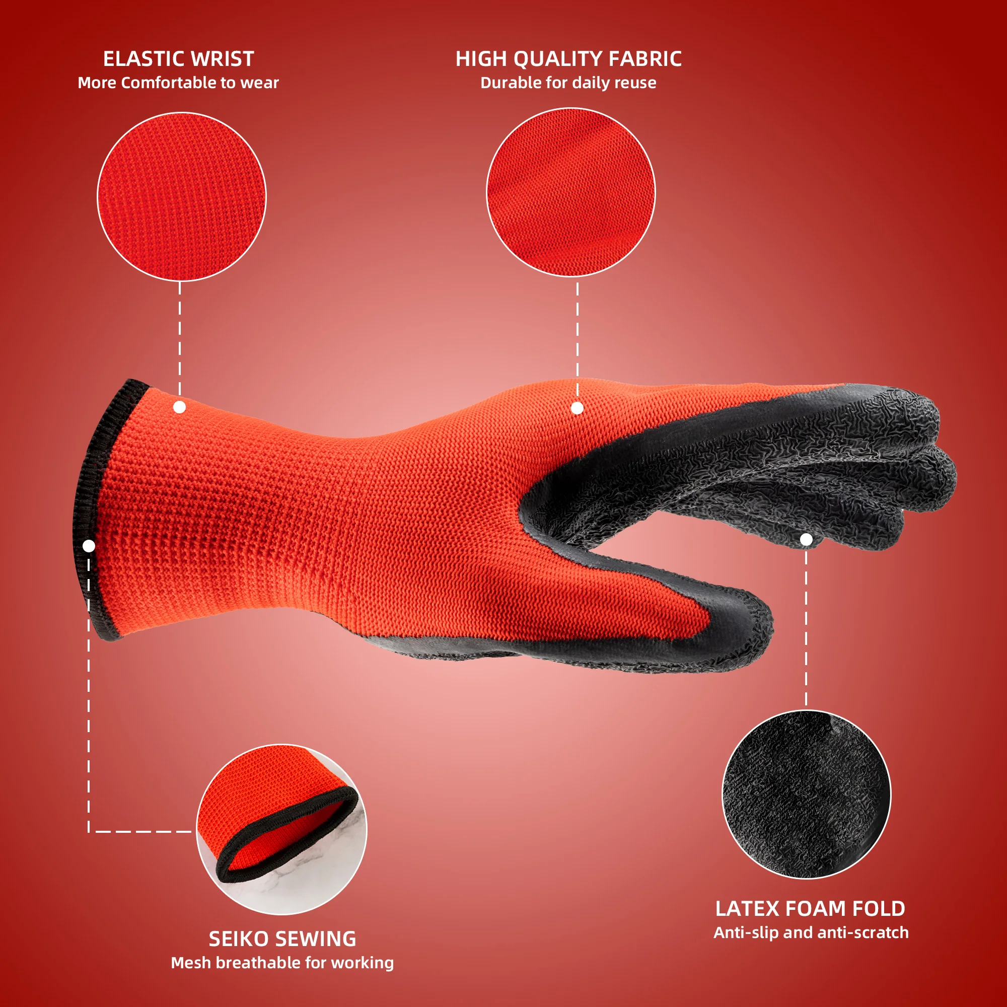 Confezione da 12 guanti in gomma nitrilica, guanti da giardinaggio, impugnatura antiscivolo resistente all'olio per meccanici e lavoratori |   Medio