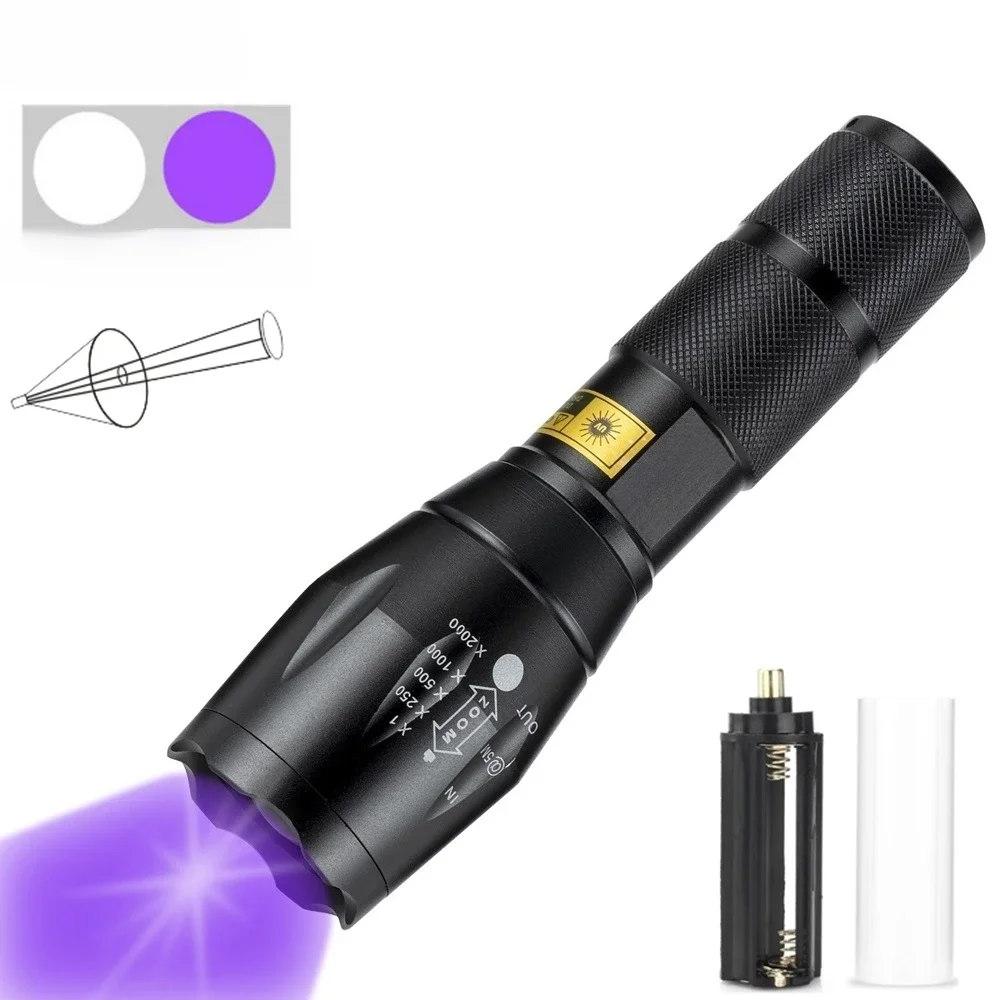 Zoom 2w1 UV 365/395nm + światło białe latarka oświetleniowa niewidoczny marker atramentowy kot pies mocz skorpion pieniądze ruda kontrola wycieku lampa — zdjęcie 2