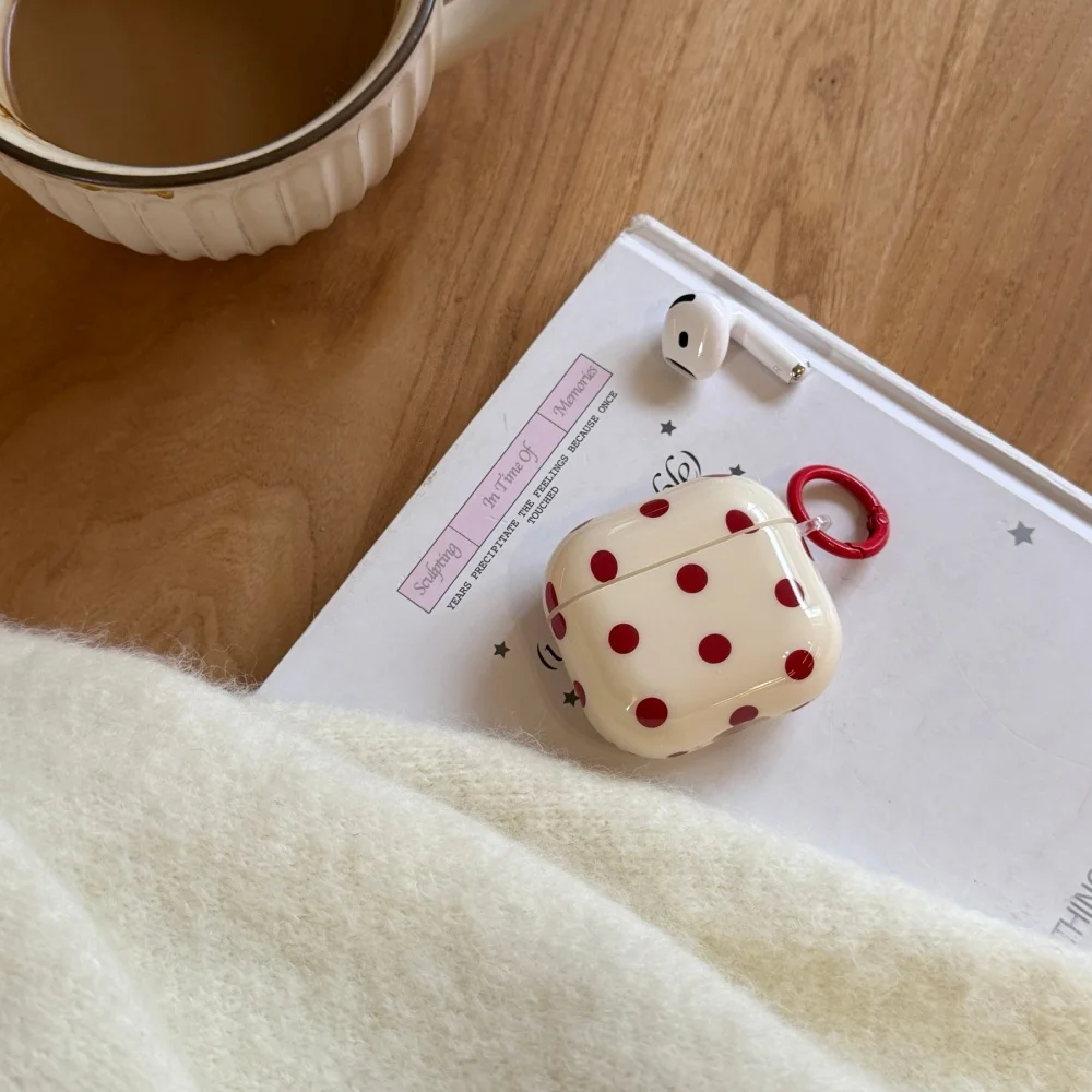 세련되고 심플한 빨간색 물방울 무늬 헤드폰 보호 케이스, 에어팟 4/3/2Pro/2/3에 적합, 새로운 충격 방지 보호 케이스