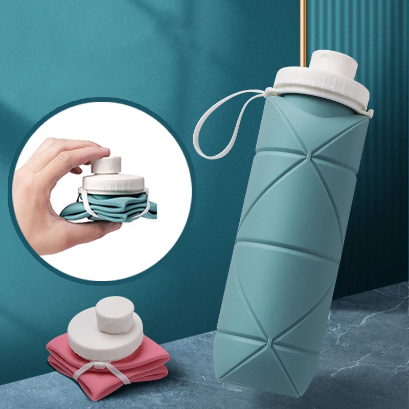 Folding Water Bottle Silicone Water Bottle and back Mountain Bottle Health Golf Travel Group order Folding Folding 600ml