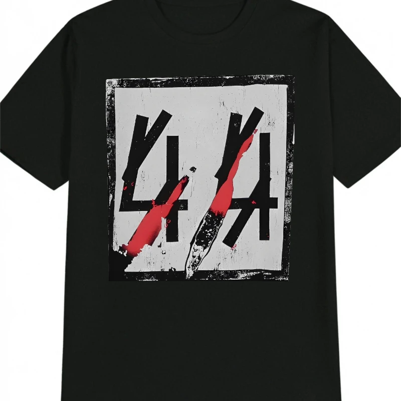 

Men'S Casual Crew Neck T-Shirt with 44 Graphic Print Black White Red Design Perfect for Everyday Tshirt Bold Print Top Comforta