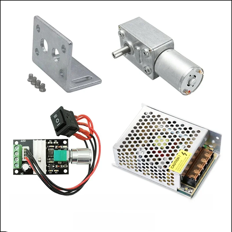 JGY370 DC 6V 12V 24V silnik redukcyjny z przekładnią ślimakową + wspornik + prędkość + kontroler + zasilacz metalowa przekładnia ślimakowa Turbo silnik przekładniowy 1.2-25kg — 2