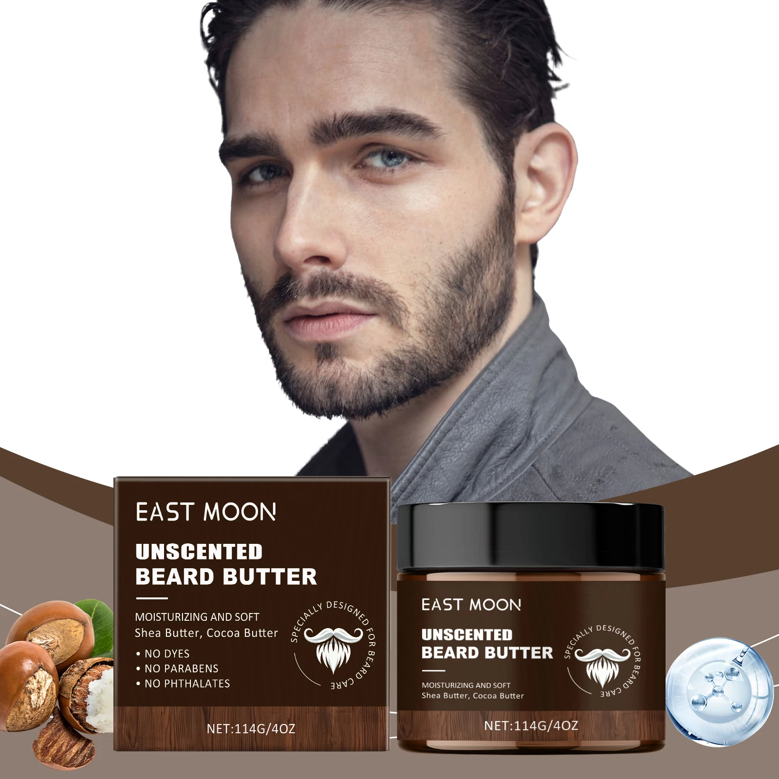 كريم العناية باللحية للرجال من إيست مون 114 جرام، كريم مرطب للعناية الناعمة يقلل من أطراف الانقسام وتشكيل اللحية المنعش كريم اللحية للرجال