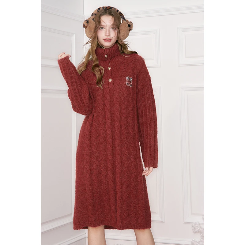 ELFSACK Damen-Winterpullover, langärmelig, Rollkragenpullover, Vintage-Stil, Zopfmuster, lockere Passform, romantisch, pastoral, süß