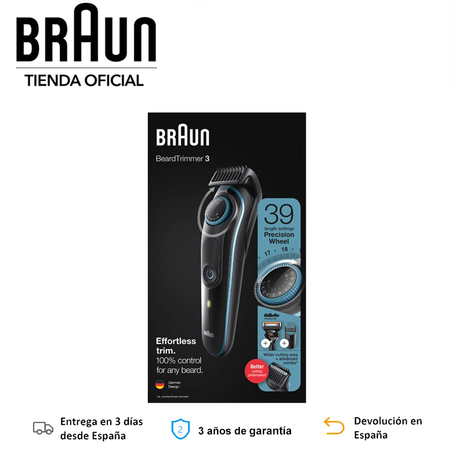 Braun BT3340, Beard Trimmer, Hair Clipper, Electric Shaver for Men, Shaving Machine, Long Lasting Sharp Blades, Shaver 39 Length Settings, 80 min wireless use