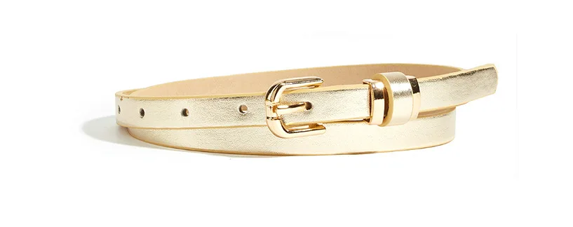 

Women’s Slim Red Leather Belt with Gold Buckle