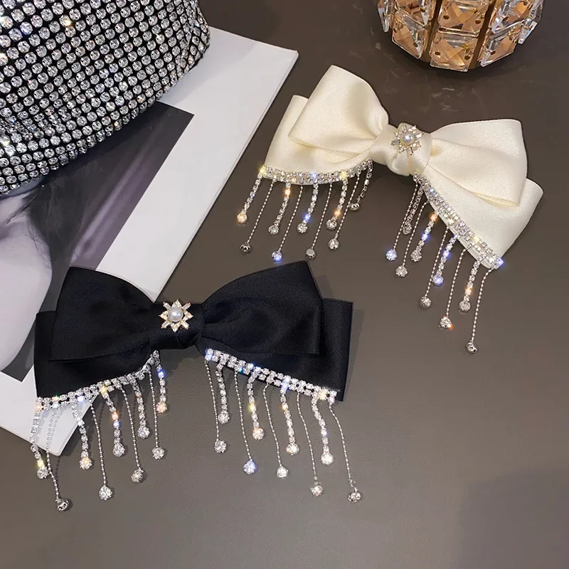 Korea południowa Crystal Tassel do kokardki do włosów spinki do włosów zaciski sprężynowe kobiety Boutique Pin akcesoria do włosów stroik cena hurtowa Bow-knot — zdjęcie 2